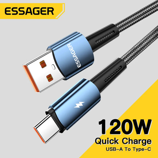 Essager 120W USB Type C Cable For Xiaomi 12Pro 6A For Redmi K50 Note 11Pro Black Shark 5Pro USB Fast Charge Cables Data Cord 2m